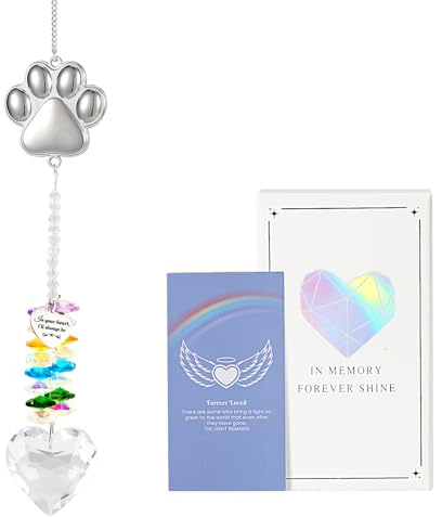 Emibele Memorial Gifts for Loss of Dog, Pet Memorial Suncatcher with Paw Print, Pet Loss Sympathy Gift, Thoughtful Dogs and Cats Remembrance Memento, Rainbow Bridge Sun Catcher for Bereavement