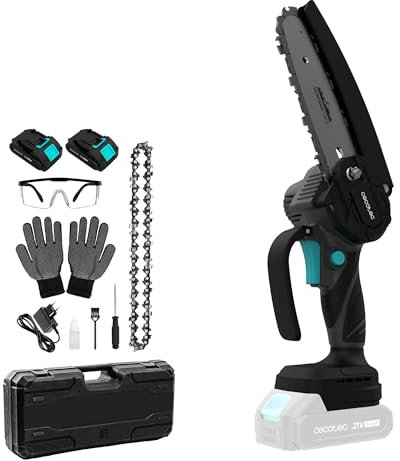Cecotec Motosega Elettrica a Batteria 6 21V MontanaForce 6000 Hand. 700W, Velocità 24500rpm, Ingrassatore a Bottone, Include 2 Batterie Nexus, Valigetta, Catena di Ricambio e Accessori