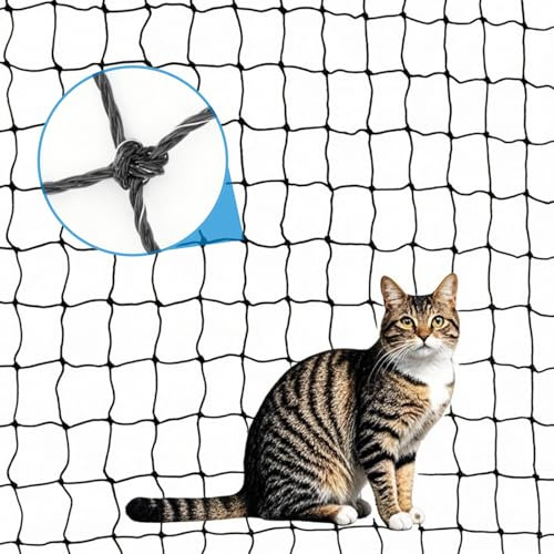 BnbnPup Katzennetz Für Balkon 4x3m | Bissfester Katzenschutz mit 3x3cm Maschen | Ohne Bohren & Mit Montagezubehör | Balkonnetz Drahtverstärkt für Fenster, Dachluken | Schwarz