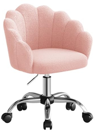 WOLTU Homeoffice Stuhl, Schminktisch Stuhl, Drehstuhl, Teddy Stoff Rosa | Blütenblatt-Rückenlehne, Drehstuhl mit Rollen, für Schlafzimmer Arbeitszimmer