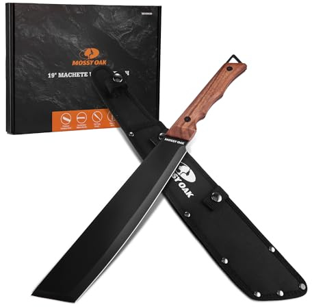 Mossy Oak 19 Machete with Oxford Sheath, Sharp Heavy Duty Machete with Ergonomic Walnut Handle for Bushcraft, Outdoor Hunting, Garden Cutting Trees and Yard Work