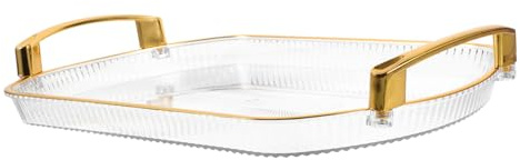 FOMIYES Goldenes Rechteckiges Serviertablett mit Griffen Multifunktionales Aufbewahrungstablett für Obst Snacks Kosmetik und Schmuck Platzsparend Verarbeitet Dekotablett für Zuhause
