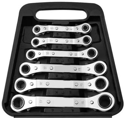 WAFOHSR Juego De 6 Llaves De Trinquete, Juego De Llaves De Trinquete, Juego De Llaves Acodadas, Juego De Llaves De Anillo, Juego De Llaves De Trinquete Acodadas De 6-19 Mm Amplia AplicacióN