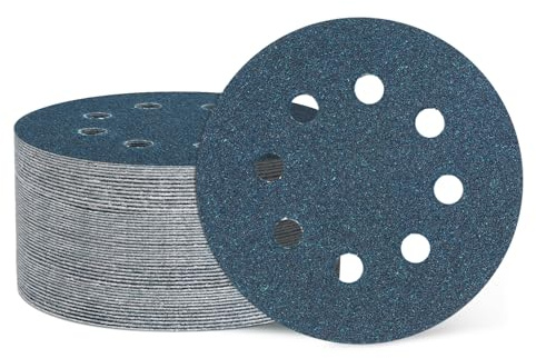 sourcing map 50 discos de lijado de 125 mm, 8 agujeros, grano 80, papel de lija orbital al azar para carpintería, metal, molienda de piedra y pulido, color azul