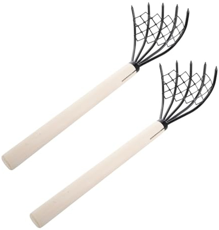 Hemobllo Rastrelli Da Scavo Con Artigli Appuntiti, Set 2 Pezzi Con Manico in Legno Ergonomico, Attrezzi Essenziali Per Spiaggia e Giardinaggio