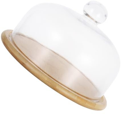 TOYANDONA Plateau à Dessert avec Cloche Verre Transparent et Plateau en Bois Protection Alimentaire sans Plomb pour Gâteaux pour Fêtes Mariages et Présentations Élégantes