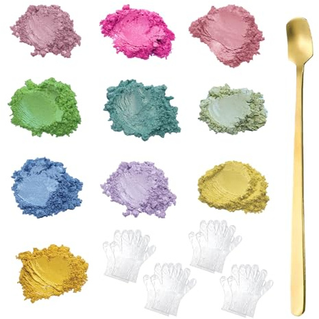 Caelura 10 Mica Pulver 5g, Farbpigmente für Gießpulver, Perlglanz Epoxidharz Farbe für Gießpulver, metallischer Farbpulver für Seifenfarbe, Kerze, Kosmetischer, Nagellack, Badebomben, Malerei