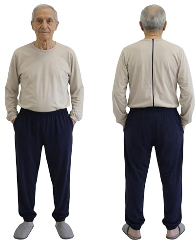 FERRUCCI COMFORT - Grenouillère avec fermeture éclair à l'arrière, fermeture éclair, en 100 % coton, idéale pour les personnes âgées, l'incontinence, la maladie d'Alzheimer et la démence, en une pièce
