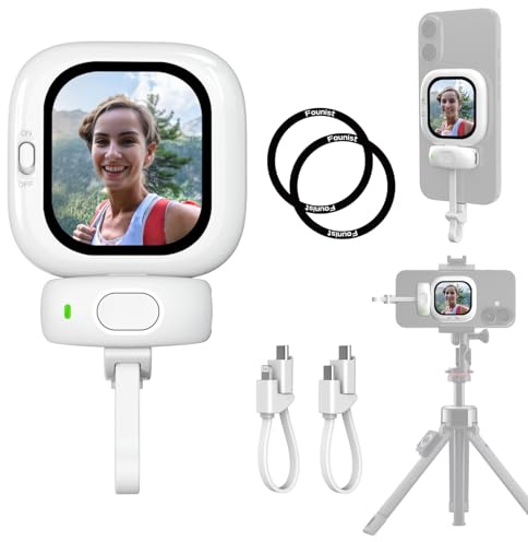 Founist Selfie Monitor Screen för iPhone 5-17 och ny – 2,13 tum AMOLED Vlog-skärm, 700 nits, magnetisk bakkamera-förhandsvisning, plug-and-play utan app, selfieskärm för vlogging