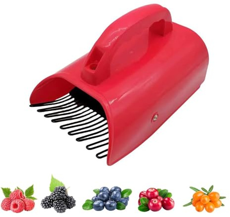 Jilskl Blåbärsplock, bärplockare med metallkam och handtag, horticultural Harvesting Tools för plockning blåbär, tranbär, björnbär och andra bär (röd, 14 x 22 cm)