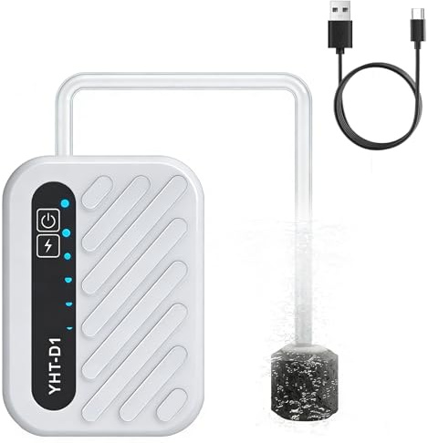 OBEST Bomba de aire para acuario, bomba de aire recargable por USB, aireador silencioso para acuario, mini bomba de aire hidropónica portátil, ajustable en 3 niveles para acuarios/sistemas