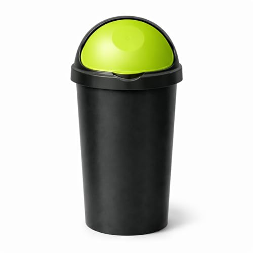 SPECTRAPLAST® 60L Bullet Bin Large Capacity Indoor & Outdoor Waste Bin – Heavy Duty Plastic Rubbish Bin with Flip Lid – Tall Black Base Dustbin for Kitchen, Office & Garden (GREEN)