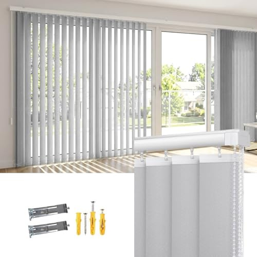 Blickdicht Vertikaljalousie Grau 200x180cm 220x300cm 80x80cm 280x260cm Lamellenvorhang Schienen-Lamellen-Set Sichtschutz Für Balkontür Tür Büro Inklusive Montagematerial(W130cm*H140cm)