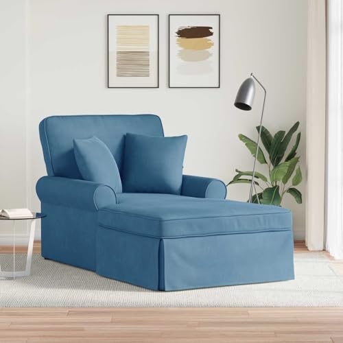 LoogCape Chaiselong med kjol och kudde blå manchestertyg 91 x 157 x 91 cm sittmöbler för vardagsrum sovrum komfort lounge relaxmöbler ergonomiskt justerbara