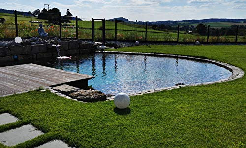 Trango Bola de jardín de 200G IP65 con Aspecto de Piedra de Granito de 20cm Ø *Nature* con Cable de alimentación IP44 de Aproximadamente 5 Metros con 1 Casquillo E27, luz de Bola, luz de Exterior