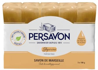 Persavon - Savon de Marseille Glycériné, Testé dermatologiquement, Origine Naturelle - 5x100 gr