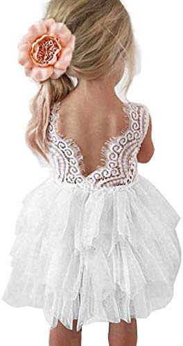 Topmaker Flower Girl Dress for Toddler Baby Girls – Lace Tulle Princess Dress for Wedding, Birthday Party, Photoshoot, Formal Events,Special Occasion (6-12 Month, White)