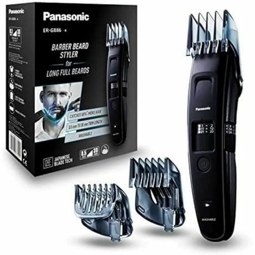 Panasonic ER-GB86-K503 Regolabarba, Regolabile con Pettine da 1 a 30 mm, ottimo per Barbe Lunghe, Lavabile, Lama Giapponese, colore Nero