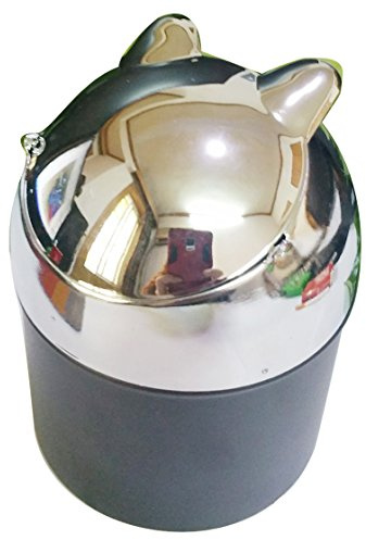 Coralpearl Cendrier Rond en Métal de Table avec Poussoir Couvercle pour Cigarettes, Fermé Moderne en Acier, Sans Fumée Coupe-Vent pour Maison, Terrasse, Voiture, Extérieur et Intérieur
