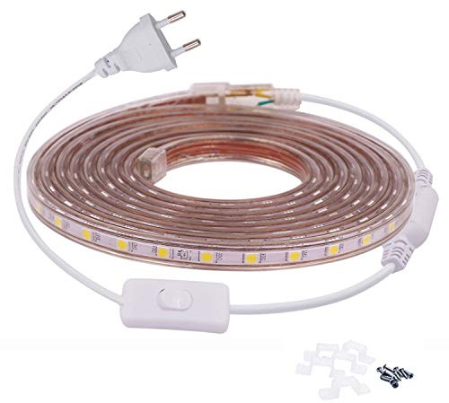 FOLGEMIR 4m Warmweiß LED Band mit Schalter, 220V 230V Lichtleiste, 60 Leds/m Strip, IP65 Lichtschlauch, milde Hintergrundbeleuchtung