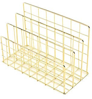 Hacoly Buchstützen Aus Umweltschutz Metall Gitter Einfach Student Bücherstand Buchhalter Buchstützen-Set für Regale rutschfest 1 Paar(Gold)