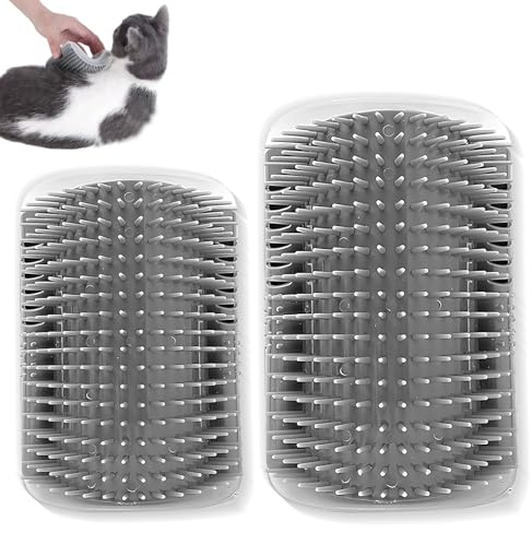 2 Stück Cat Self Groomer - Massageecke - Cat Self Groomer Katze Selbst Groomer- Katzen Kante Katzen Bürste, Mit 2 Packungen Katzenminze, Zur Katzenhaarentfernung und Juckreizmassage (L/M)
