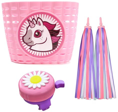 ASPIRER Décorations de Vélo Enfants Accessoires Vélo, Panier Avant de Style Licorne + Jolie Cloche de vélo + 2 banderoles de vélo, Cadeau Parfait pour Les Filles