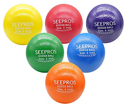 SEEPROS Foam Dodgeball Set - Soft Skin, Low Bounce, Set of 6 with Mesh Storage Bag for Kids and Adults(6 inch)