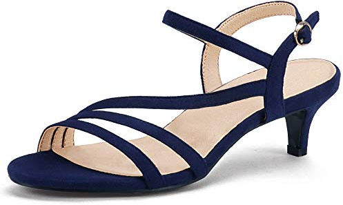 IDIFU Women's Dressy Strappy 2 Inch Low Kitten Heel Open Toe Sandals Dress Shoes for Woman Lady in Bridal Dance Evening(Blue Suede, 8)