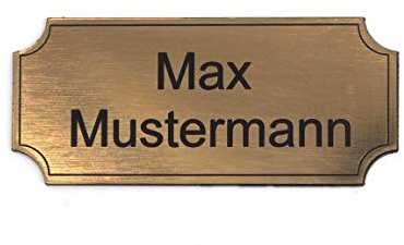 Gravurheim - Briefkastenschild Türschild individuelle Gravur Name | selbstklebend - personalisiert | Kunststoff - Plastik | (8x3,5cm Rechteck Hohlkehle mit Umrandung, Gold-Schwarz)