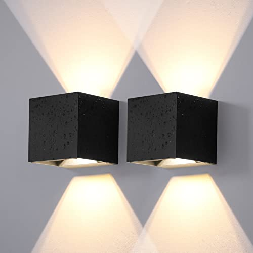 DAWALIGHT Wandlampe Aussen 2er Pack LED 12W 3000K Warmweiß Up Down Wandleuchte IP65 Wasserdichte Lampe Außen Außenwandleuchten Einstellbarer Lichtstrahl, Aluminium, Schwarz