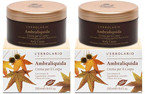 2x L' Erbolario - Crema Corpo AMBRALIQUIDA da 250 ml - Ricca e profumata emulsione per il Corpo, fragranza ambrata e vanigliata - in OMAGGIO pochette esclusiva L'Erbolario