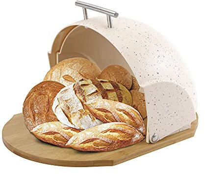 Maestro MR-1678-BR Panera de Mesa para Guardar Pan, Tapa Deslizante, Contenedor Almacenamiento y Bollería, Diseño Moderno, Beige
