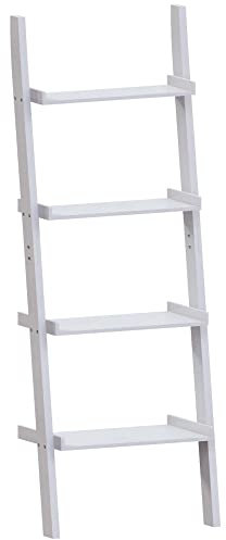 Vida Designs York 4 Tier Ladder Bookcase - Leaning Shelf Display Storage Unit with Open Shelves - Modern Bookshelf for Living Room, Bedroom or Home Office - White - H 154 x W 56 x D 29 cm