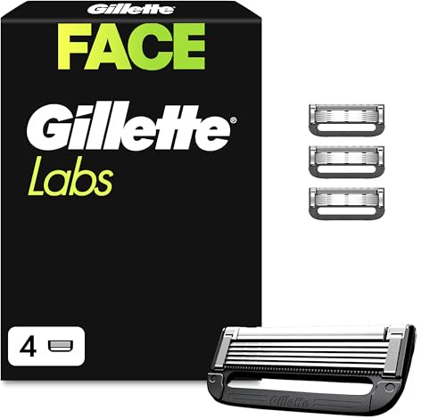 Gillette Labs Razor Blades Men, Pack of 4 Razor Blade Refills, Compatible with GilletteLabs with Exfoliating Bar and Heated Razor | Påfyllningar kompatibla med seriens ärmar, i rostfritt stål, 1 byte upp till 30 rakningar