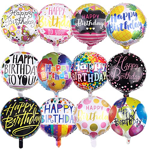 50 Pieces Happy Birthday Party Aluminum Foil Balloons 18 Foil Mylar Helium Balloon Round Inflatable Balloons for Birthday Parties Baby Shower Decorations Supplies