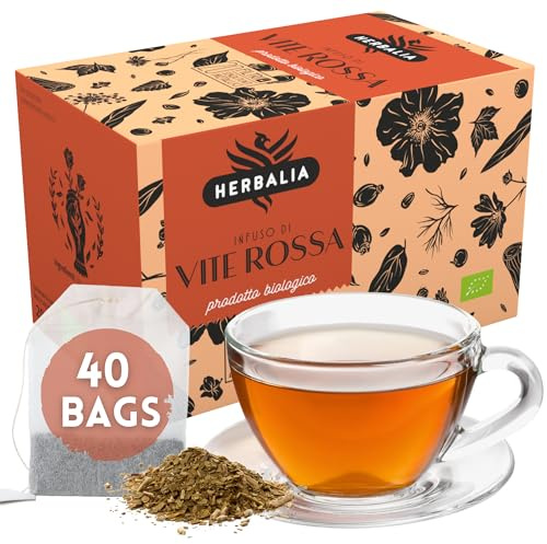 HERBALIA - Tisana de Vid Roja en Bolsitas, Caja de Infusión de Vid Roja con 40 Bolsitas sin Grapas, 40 gr. para Infusiones y Tés