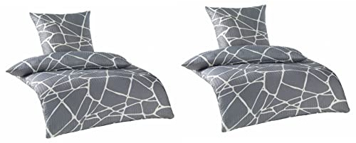 MB Warenhandel24 Bettwäsche Seersucker Microfaser 4 teilig Doppelpack Spar Set mit Reißverschluss 2X 135x200 cm + 2X 80x80 cm (Stone)