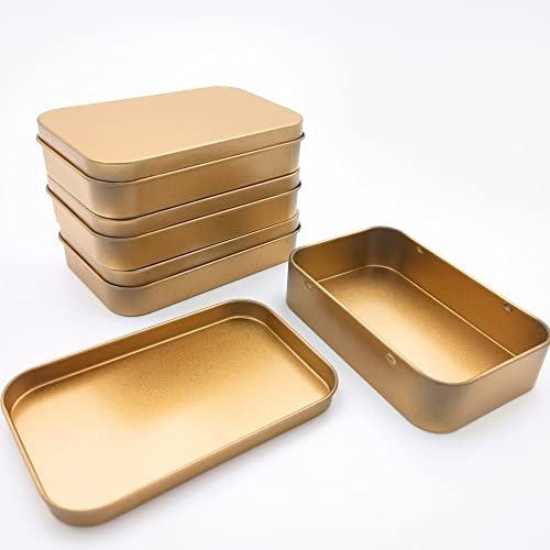Gebildet Scatola Latta di Metallo, Mini Contenitore Portatile, Kit Piccoli Contenitori, Scatola Immagazzinaggio con Coperchio, Scatola Vuota di Latta, Stoccaggio Domestico 9,4x6,1x2cm, Oro