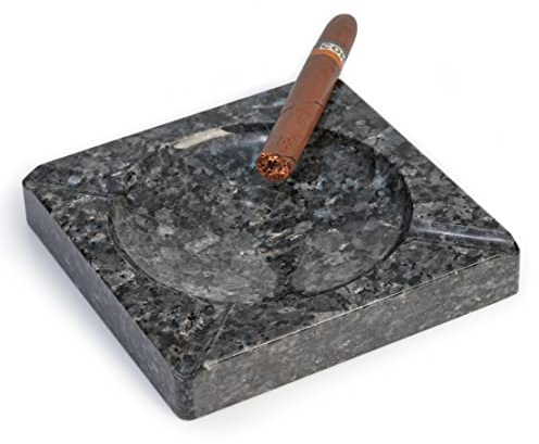 Koville Norwegian Natural Granite Cigar Ashtray, 7.28 Large Square Cigarettes Ash Tray, Cool Ashtrays for Patio, Outdoor, Smoking Accessory for Home Office Hotel Decoration(Blue Pearl)