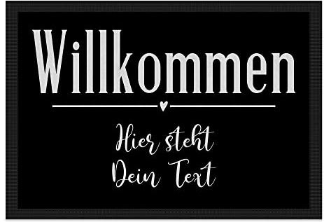 Print Royal Personalisierte Fußmatte Zwei Zeilen Wunschtext - Willkommen Herz - Geschenke zum Einzug | rutschfest, 75x50cm mit Gummirand