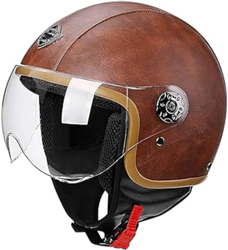 Casco De Moto Abierto Vintage, Motocicleta Eléctrica Retro con Visera De Casco, Casco De Motociclista Vintage 3/4 Jet con Certificado ECE, Hombre Y Mujer Universal A,M=55-57CM
