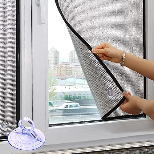 Sichtschutz Wärmeisolierung Reflektierende Fensterfolie,UV-Schutz Sonnenschutzfolie Fenster Innen oder Außen,Aluminiumfolie Isolierfolie,mit Saugnapf,für das Heimbüro,Garage (50x150cm/20''x59'')