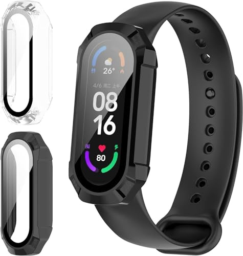 GEJEFA Funda para Xiaomi Smart Band 8/Mi Band 8 + Cristal Templado, PC Case y Integrados Vidrio Protector de Pantalla para Xiaomi Mi Band 8, Negro + Transparente