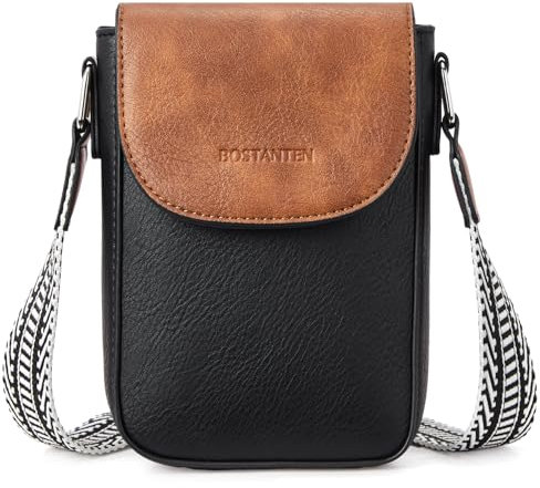 BOSTANTEN Handy Umhängetasche Damen, Handytasche zum Umhängen Leder, Handytasche mit Geldbörse zum Umhängen, Handtasche damen umhängetasche Schwarz Braun