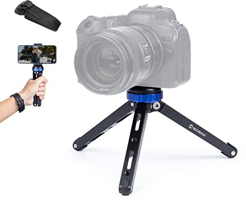 Moman Mini Tripod, TR01 Petit trépied de Table Petit Trépied de Caméra CNC Aluminium Vis 1/4 3/8 Charge Max 80kg pour appareils Photo DSLR Smartphones Tête, Bleu