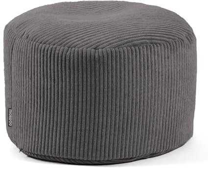 mokebo® Pouf XL, Hocker, Sitzhocker aus Cord 40x60 cm 'Der Faule Lenz', Bodenkissen rund Anthrazit, Fußhocker, Indoor Sitzkissen, Puff, Sitzpouf drinnen, kuschelig & weich, mit EPS-Perlen Füllung