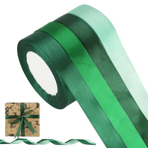 ZEFAN Satinband, 4 Rollen - 88 m x 20 mm, grün, Polyester, Hochzeit & Geburtstag Dekoband