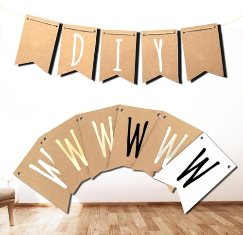 DIY Leere Wimpelkette aus Kraftpapier – perfekt für Taufe, Konfirmation & Partys! Gestalte Deine ganz eigene Girlande – der Bastelspaß für Groß & klein - gestanzt & vorgelocht (25x Wimpel)