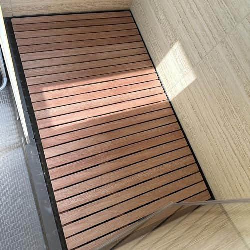 Caillebotis Douche Grand Tapis de Bain en Bois, Antidérapant Caillebotis Décoration de Sol de Salle de Bain, Pédale de Tapis de Douche Imperméable pour Douche Extérieure, Piscine, Camping-Car (Size :